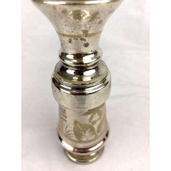 Victorian Antique Silver Mercury Glass Vase Floral Pattern Hand Blown 9” - Picture 8 of 11